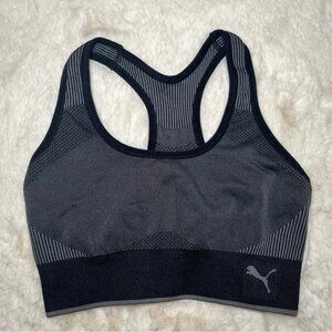 Puma Seamless Sports Bra Logo Band Removable Padding Racerback Gray Small